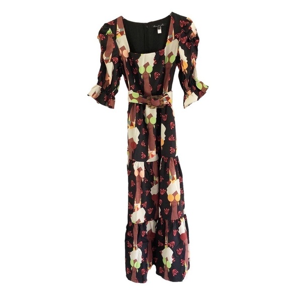 Hutch X ModCloth Dress Let’s Go Boho Brown Black Multi Maxi Size 4 - Picture 3 of 16